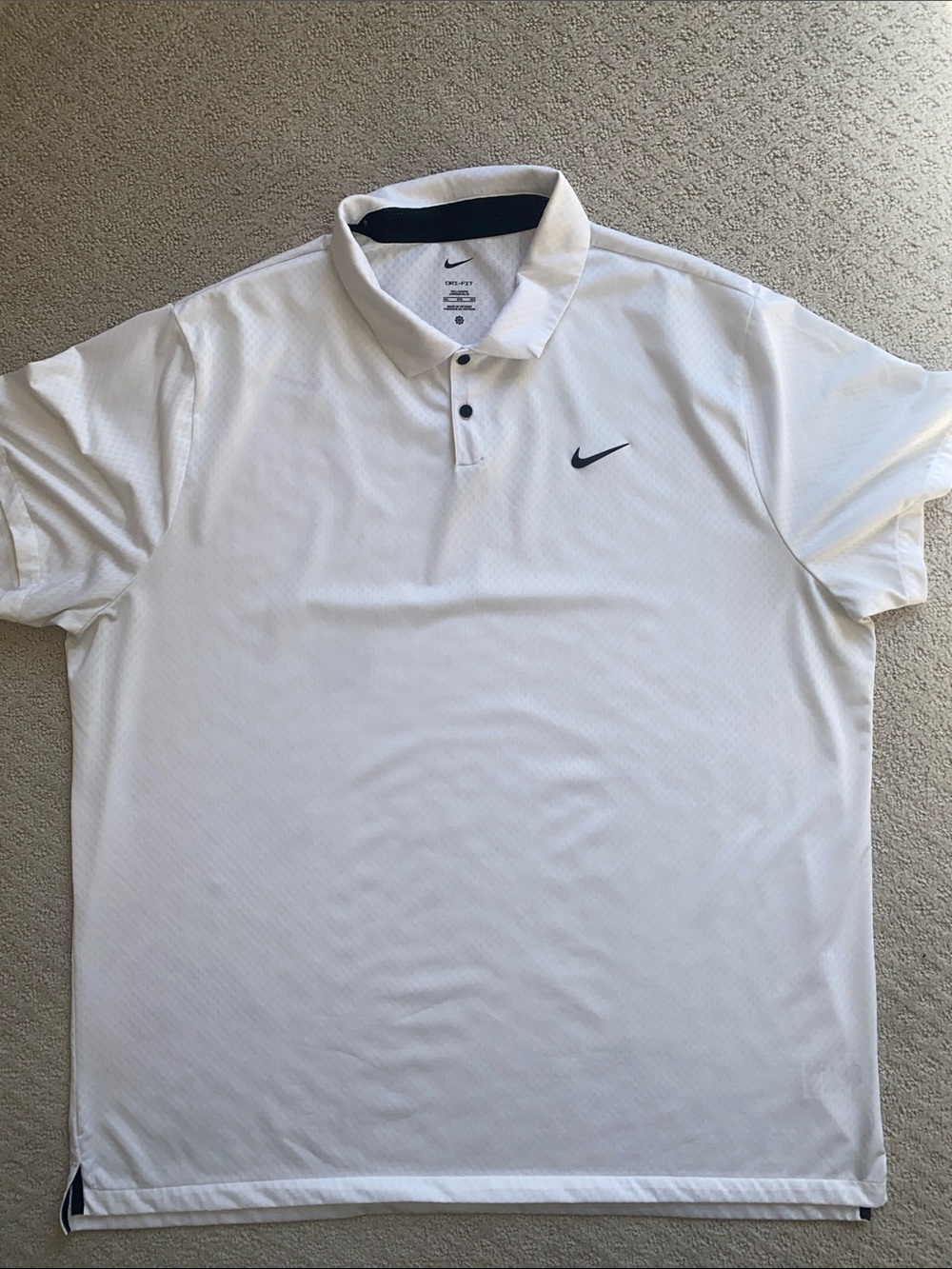 Nike White Polo with Black Swoosh and Black Collar Trim